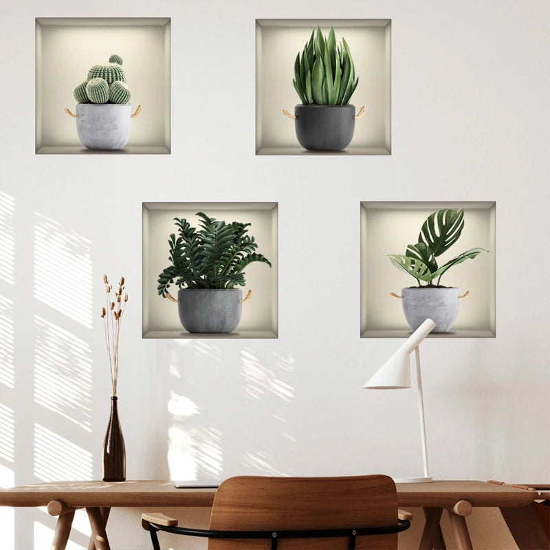 Pegatina de pared con patrón de plantas de 4 piezas