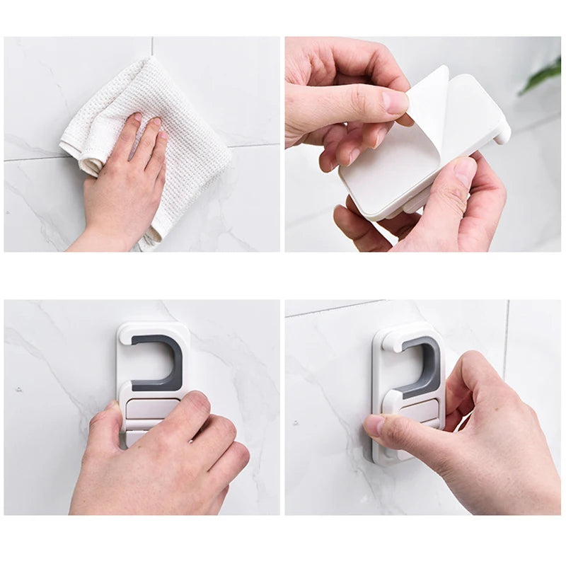 Soporte de pared sin perforaciones para fregona y escobaSoportes