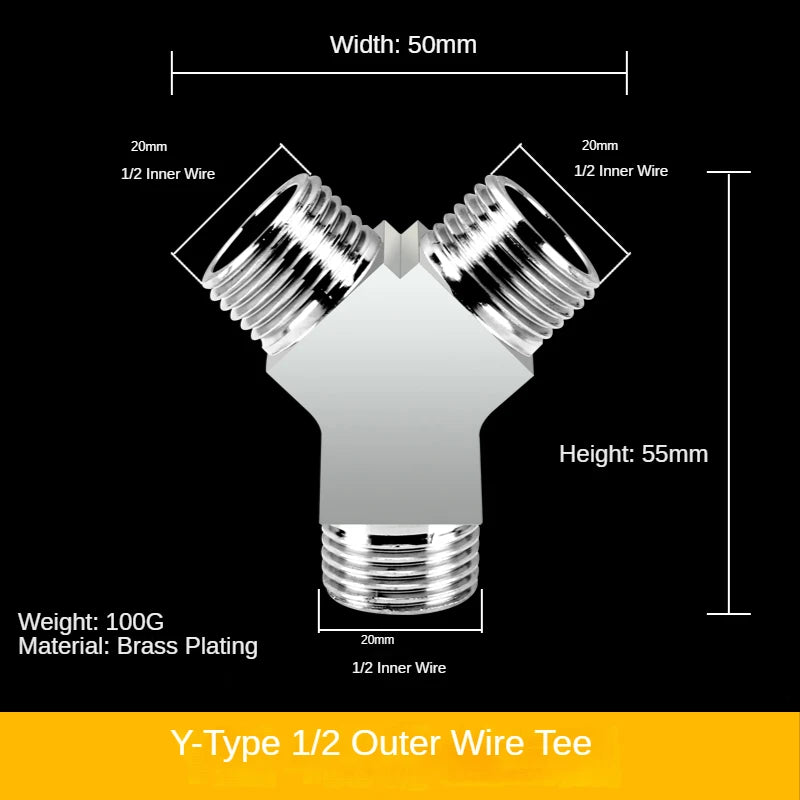 Divisor de grifo 1/2” de latón macizo · Conector en T tres vías · Una entrada y dos salidas para mangueras y tuberíasAdaptadoresHardware > Plumbing > Plumbing Fittings & Supports > Pipe Connectors