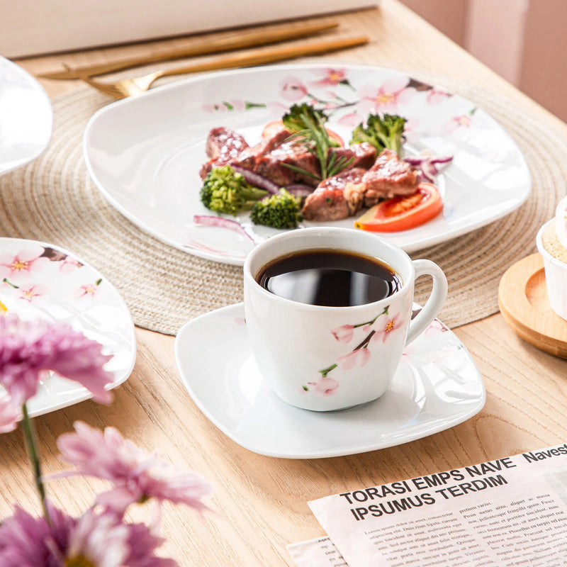 Juego de vajilla de porcelana blanca con flores rosas 30/60 piezas | Platos, tazas y platillos para 6-12 personasVajillas completasHome & Garden > Kitchen & Dining > Tableware > Dinnerware > Dinnerware Sets