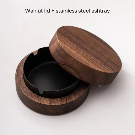 Wooden ashtray with lid