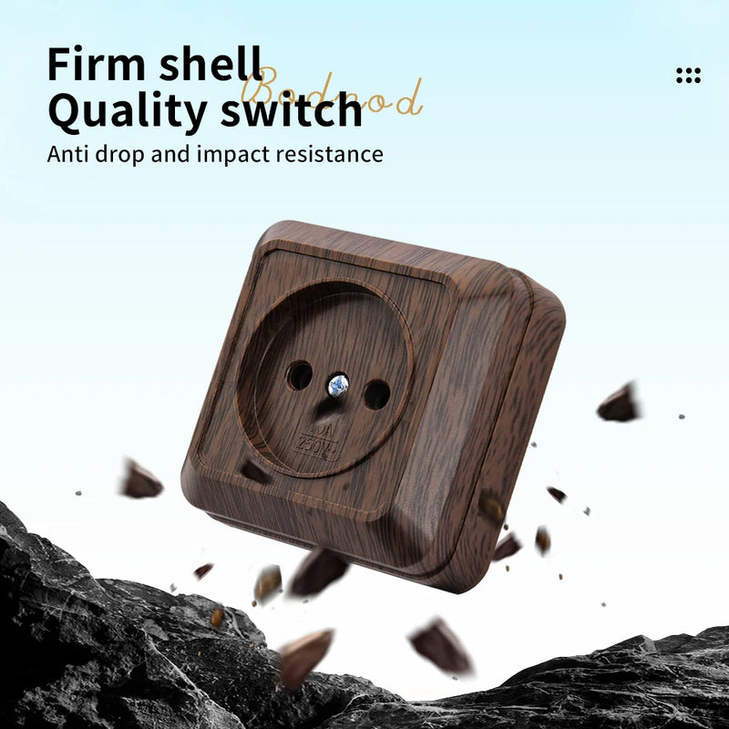 Enchufe de superficie sin toma de tierra efecto madera (uso interior/exterior con caja estanca)EnchufesHardware > Power & Electrical Supplies > Power Outlets & Sockets > Wall Outlets