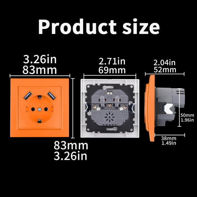 Enchufe de pared con toma de tierra y 2 USB (2,1 A) naranjaEnchufesHardware > Power & Electrical Supplies > Power Outlets & Sockets > Wall Outlets