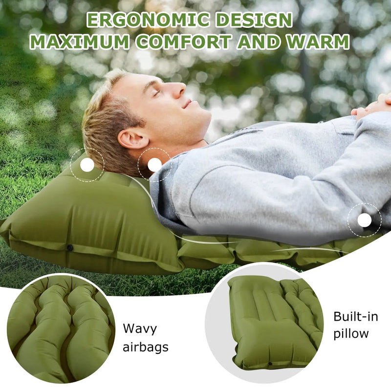 Colchón inflable de camping con almohada y bomba integrada | 10 cm de grosor, 190 × 65 cmColchonesSporting Goods > Outdoor Recreation > Camping & Hiking > Camp Furniture > Air Mattresses