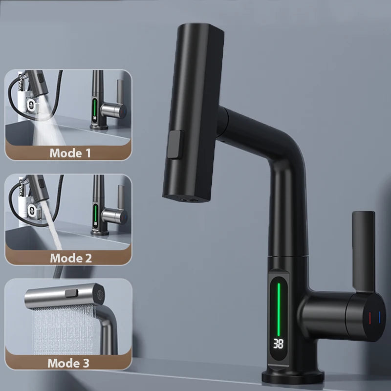 Grifo de lavabo con pantalla digital de temperatura y 3 modosGrifosHardware > Plumbing > Plumbing Fixtures > Faucets > Kitchen Sink Faucets