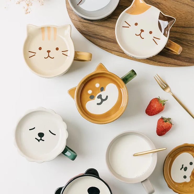 Taza de café de cerámica con dibujos de animales