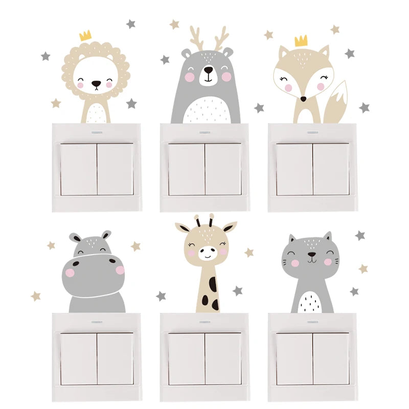Pegatinas de interruptor con dibujos de animales Set 6 unidadesAdhesivos