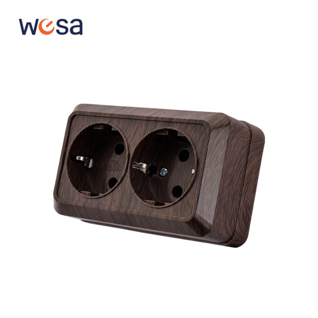 Enchufe de superficie sin toma de tierra efecto madera (uso interior/exterior con caja estanca)EnchufesHardware > Power & Electrical Supplies > Power Outlets & Sockets > Wall Outlets