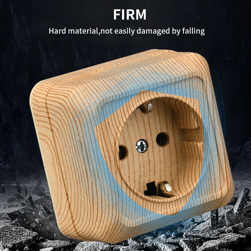 Enchufe de superficie con toma de tierra efecto madera (estándar UE 64×64 mm)EnchufesHardware > Power & Electrical Supplies > Power Outlets & Sockets > Wall Outlets