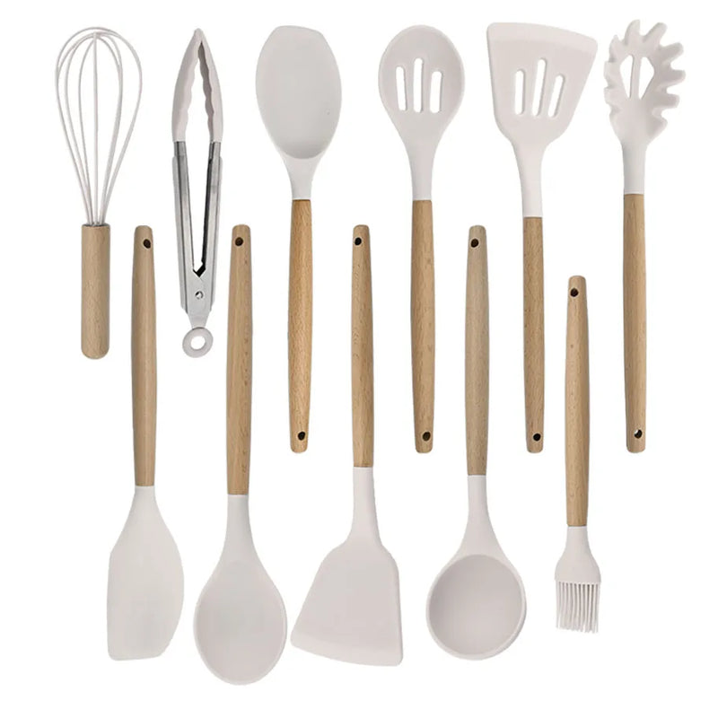 Juego de utensilios para cocina de silicona antiadherentes con mango de maderaUtensilios de cocinaHome & Garden > Kitchen & Dining > Kitchen Tools & Utensils > Kitchen Utensil Sets