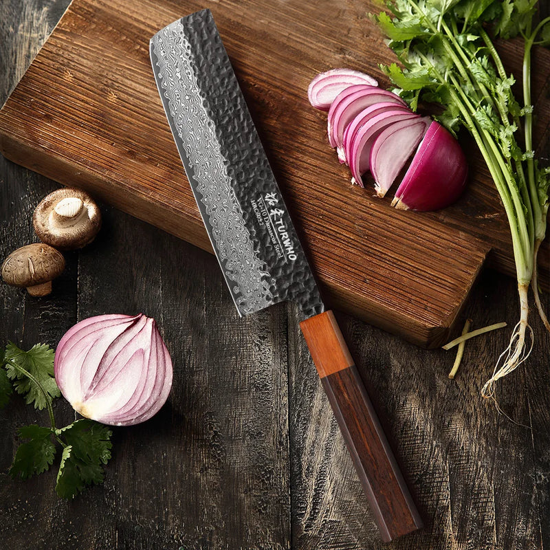 Cuchillo Nakiri japonés de 7" forjado a mano en acero de Damasco con mango de palisandroCuchillosHome & Garden > Kitchen & Dining > Kitchen Tools & Utensils > Kitchen Knives