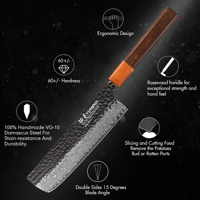 Cuchillo Nakiri japonés de 7" forjado a mano en acero de Damasco con mango de palisandroCuchillosHome & Garden > Kitchen & Dining > Kitchen Tools & Utensils > Kitchen Knives