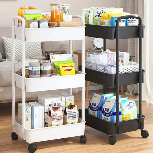 3-tier mobile storage rack made of durable ABS material