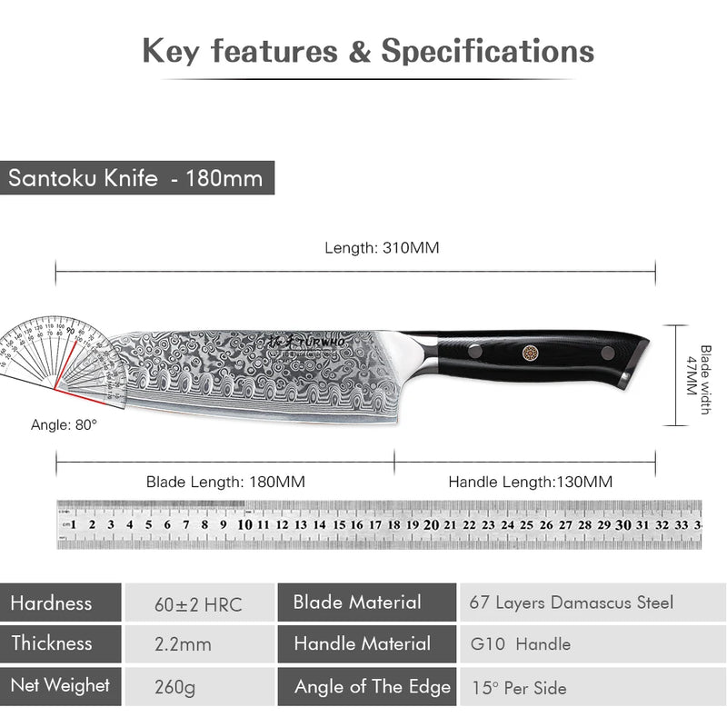 Cuchillo Santoku japonés de 7 pulgadas de acero damasco profesionalCuchillosHome & Garden > Kitchen & Dining > Kitchen Tools & Utensils > Kitchen Knives > Santoku Knives