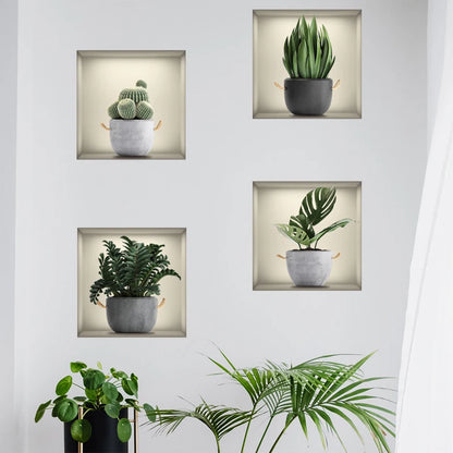 Pegatina de pared con patrón de plantas de 4 piezas