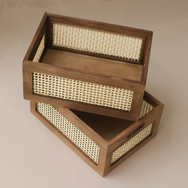 panier de rangement en bois vintage