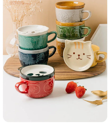 Taza de café de cerámica con dibujos de animales