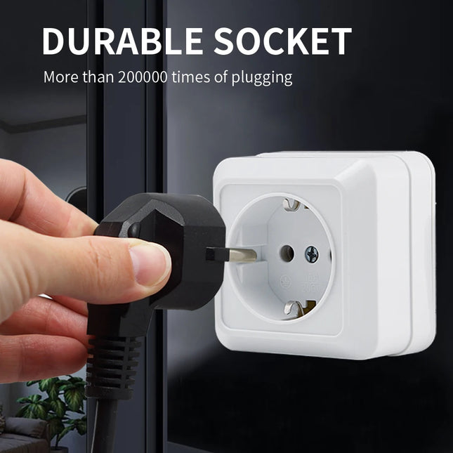 Enchufe de superficie blanco con toma de tierra | Estándar UE 64×64 mm | Plástico Ignífugo + LatónEnchufesHardware > Power & Electrical Supplies > Power Outlets & Sockets > Wall Outlets