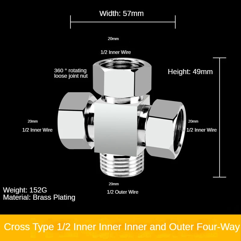 Divisor de grifo 1/2” de latón macizo · Conector en T tres vías · Una entrada y dos salidas para mangueras y tuberíasAdaptadoresHardware > Plumbing > Plumbing Fittings & Supports > Pipe Connectors