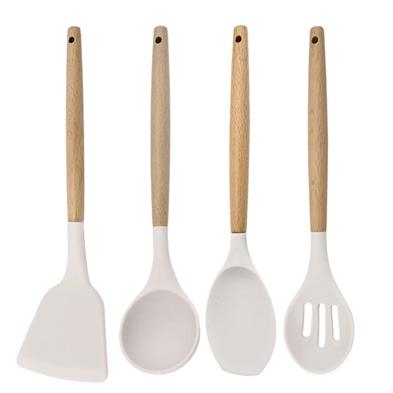 Juego de utensilios para cocina de silicona antiadherentes con mango de maderaUtensilios de cocinaHome & Garden > Kitchen & Dining > Kitchen Tools & Utensils > Kitchen Utensil Sets