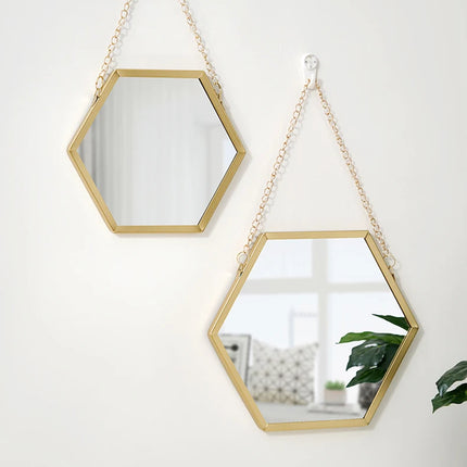 Hexagonal acrylic mirror with hanging chain