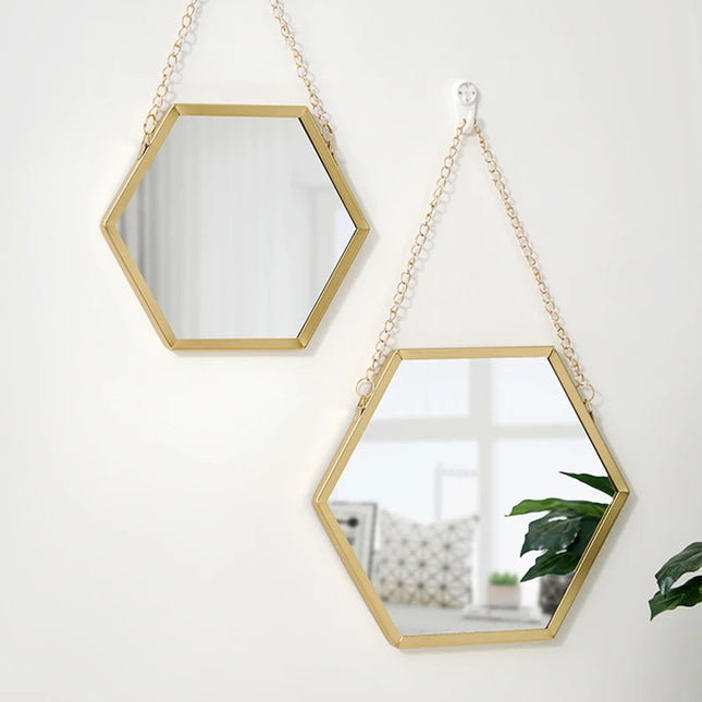 Miroir acrylique hexagonal avec chaîne suspendue