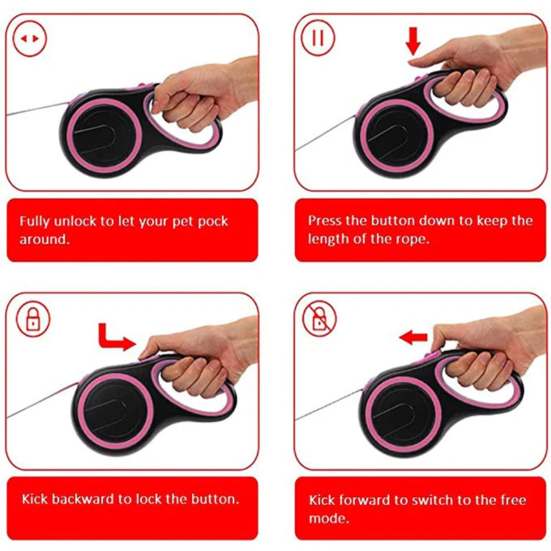 Correa retráctil para perros de 3 m, 5 m o 8 m | Paseo cómodo con sistema de bloqueo, mango ergonómico y cinta de nailon resistenteCorreasAnimals & Pet Supplies > Pet Supplies > Pet Leashes > Standard Leashes