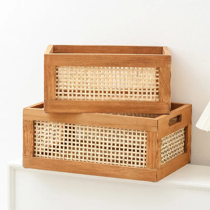 panier de rangement en bois vintage