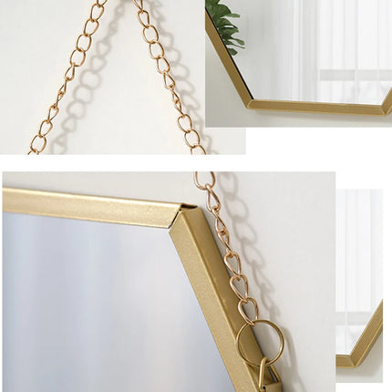 Hexagonal acrylic mirror with hanging chain