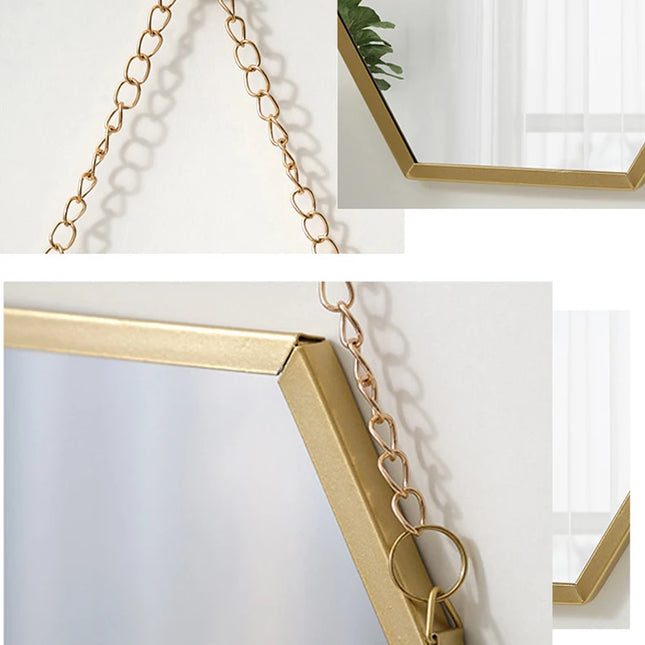 Hexagonal acrylic mirror with hanging chain