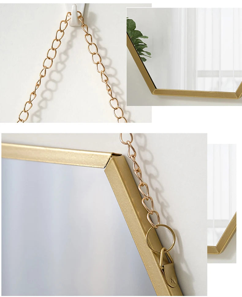 Espejo acrílico hexagonal con cadena para colgarEspejos