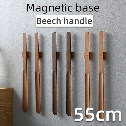 Wooden magnetic shoehorn with long handle