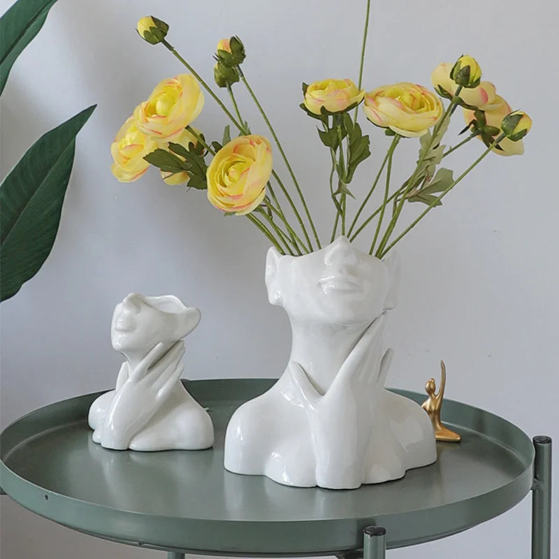 Jarrones para flores de busto de mujer artísticos de cerámica