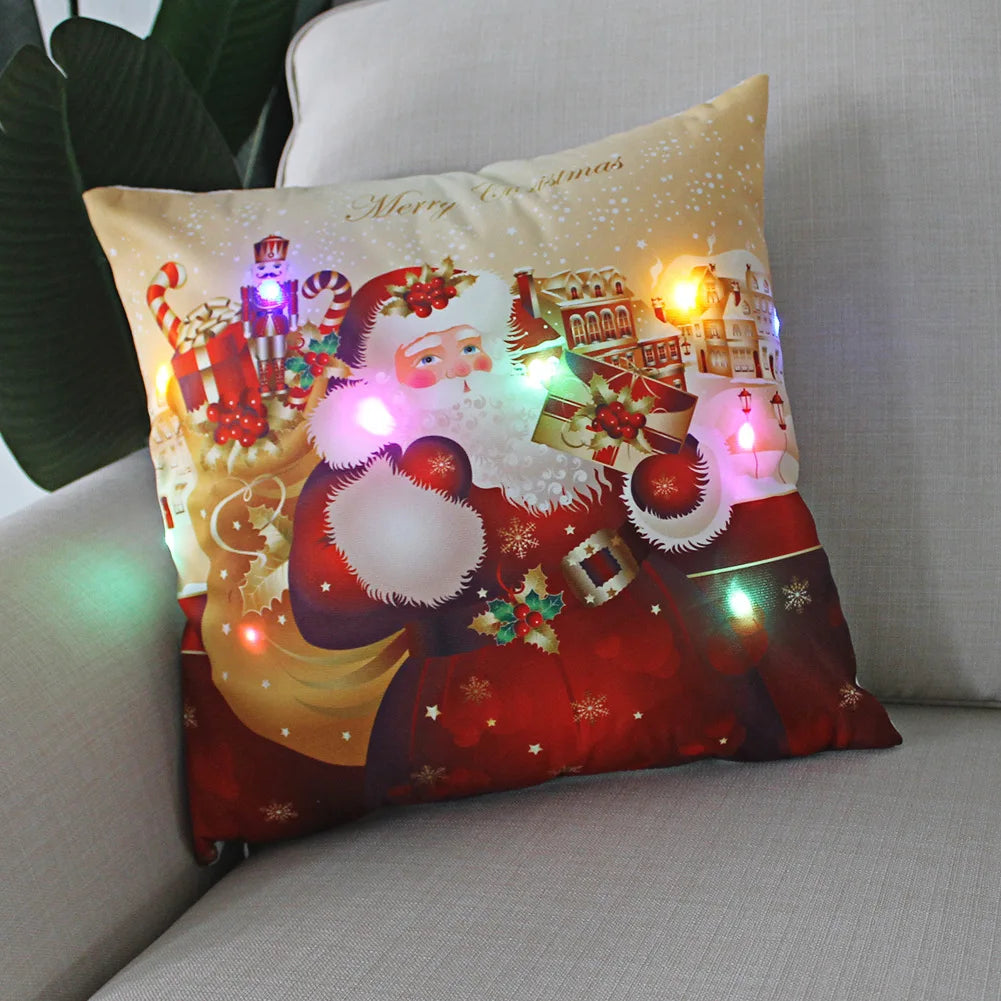 Funda de almohada con luces LED con decoración navideña de 45cm