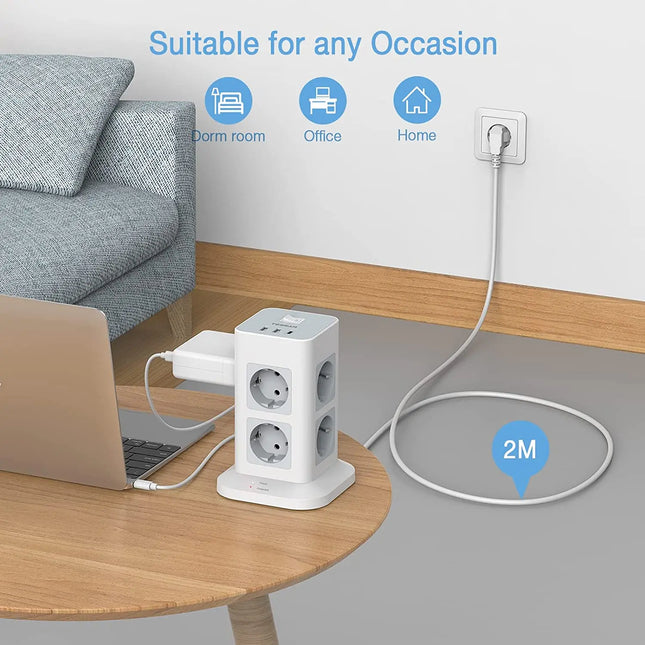 Regleta torre vertical 11 en 1 con protección contra sobretensiones (8 tomas + 2 USB-A + USB-C) cable 2 mRegletasElectronics > Electronics Accessories > Power > Power Strips & Surge Suppressors