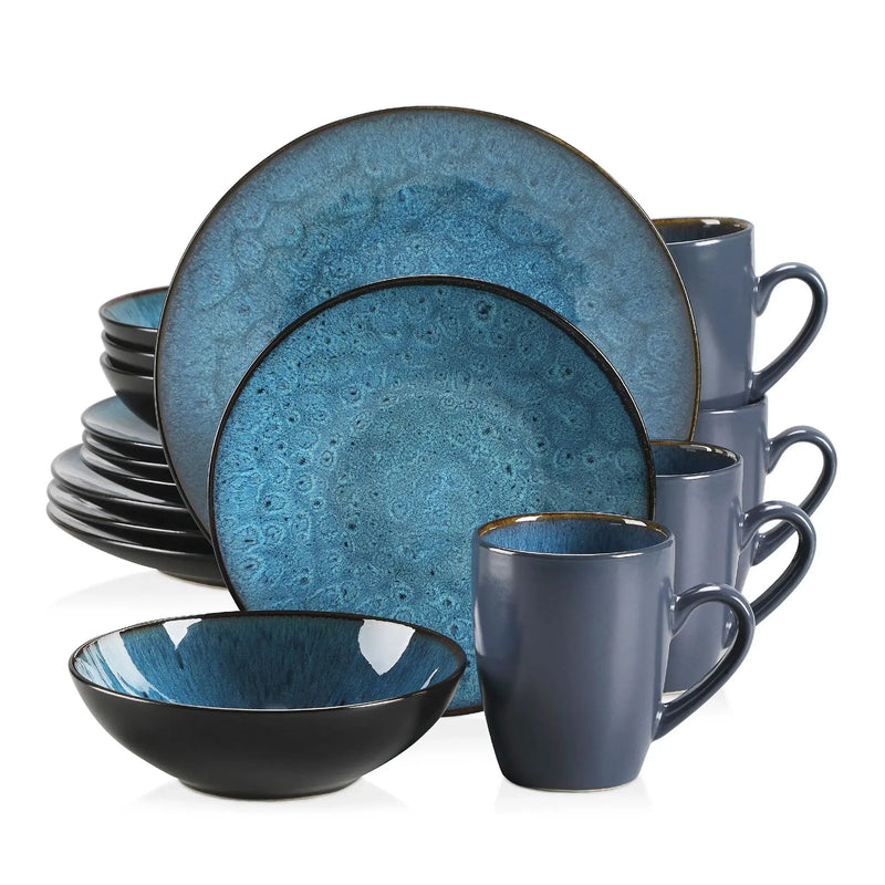 Vajilla de gres vintage azul/marrón con esmalte reactivo 16/32/48 piezasVajillas completasHome & Garden > Kitchen & Dining > Tableware > Dinnerware > Dinnerware Sets