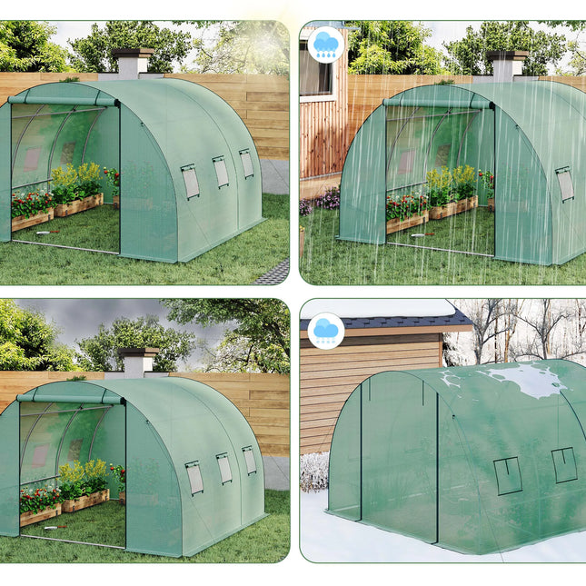 Invernadero túnel transitable 3×3×2 m | estructura de acero galvanizado y cubierta PE 140 g/m² con 6 ventanas y puerta enrollableInvernaderosHome & Garden > Lawn & Garden > Gardening > Greenhouses