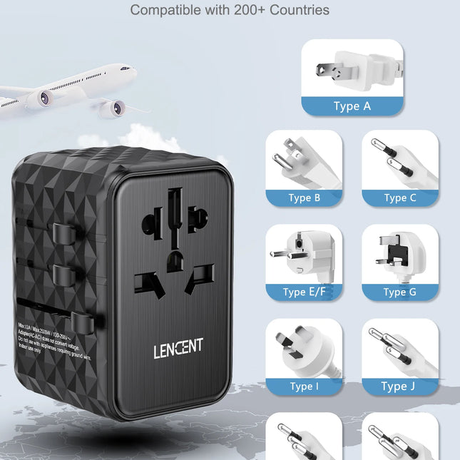 Adaptador de viaje universal GaN 65 W con 3 USB-C, 2 USB-A y toma AC (EU/UK/US/AUS)RegletasElectronics > Electronics Accessories > Power > Power Adapters & Chargers