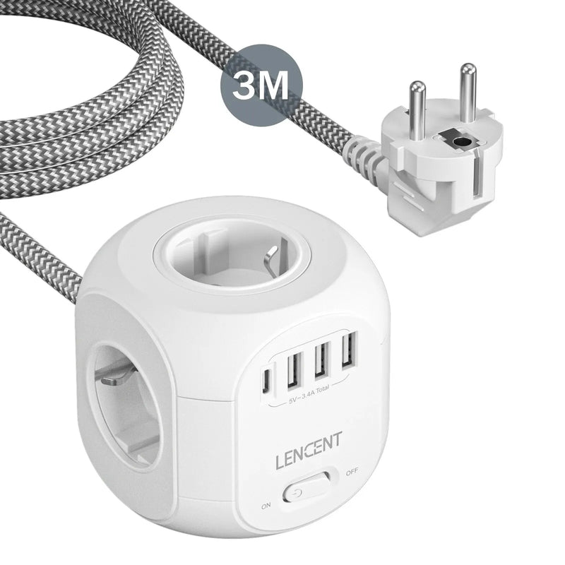 Regleta 8 en 1 con 4 tomas + 3 USB + USB-C | cable trenzado 2 m/3 mRegletasElectronics > Electronics Accessories > Power > Power Strips & Surge Suppressors