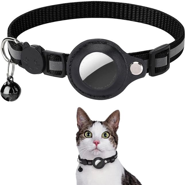 Collar with GPS holder and removable reflective strips for cats