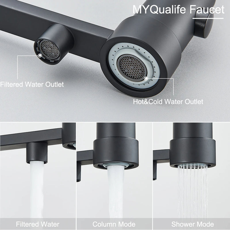Grifo de cocina negro mate con filtro y doble manijaGrifosHardware > Plumbing > Plumbing Fixtures > Faucets > Kitchen Sink Faucets