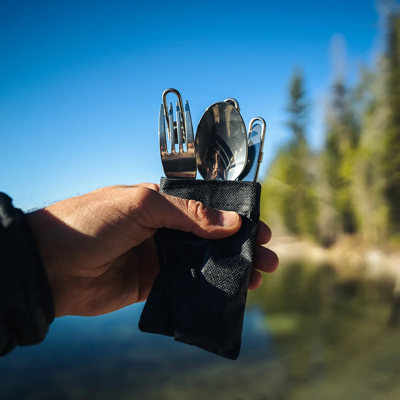 Set de cubiertos plegables de acero inoxidable para camping y picnic - 3 PiezasAccesoriosSporting Goods > Outdoor Recreation > Camping & Hiking > Camping Cookware & Dinnerware > Camping Utensils