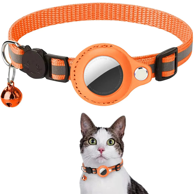 Collar with GPS holder and removable reflective strips for cats