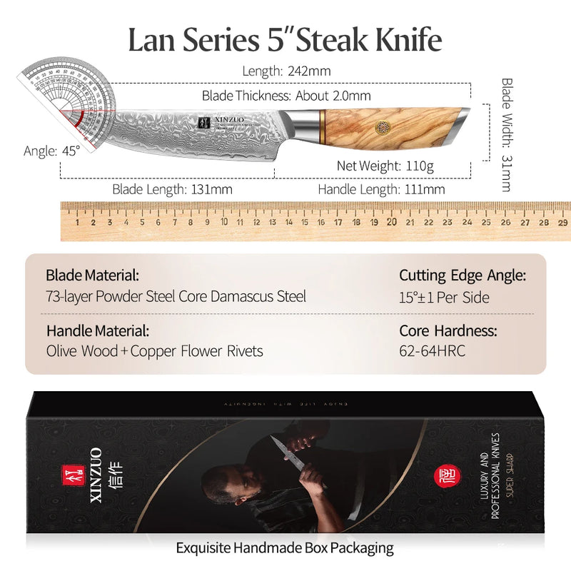 Cuchillo de carne de 5" acero damasco VG10 mango de madera de olivoCuchillosHome & Garden > Kitchen & Dining > Kitchen Tools & Utensils > Kitchen Knives