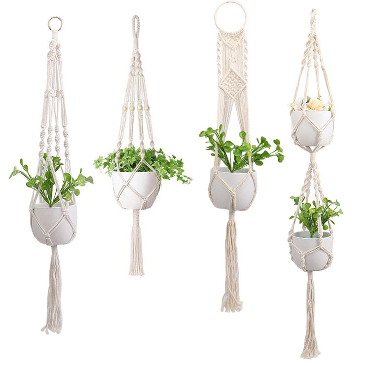 Support de pot de fleur suspendu en macramé d'intérieur et d'extérieur disponible en différents modèles