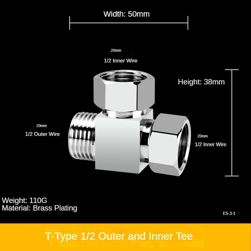 Divisor de grifo 1/2” de latón macizo · Conector en T tres vías · Una entrada y dos salidas para mangueras y tuberíasAdaptadoresHardware > Plumbing > Plumbing Fittings & Supports > Pipe Connectors