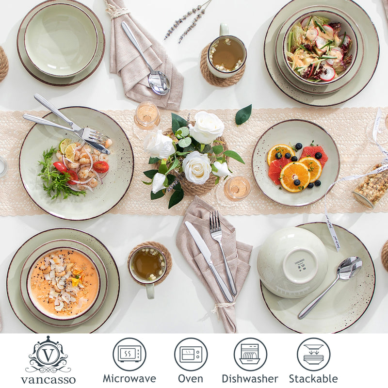 Juego de vajilla de cerámica beige de 16/32/48 piezas con platos, cuencos de 800 ml y tazasVajillas completasHome & Garden > Kitchen & Dining > Tableware > Dinnerware > Dinnerware Sets