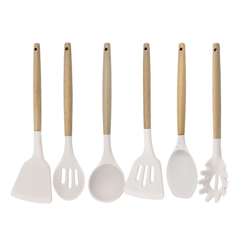 Juego de utensilios para cocina de silicona antiadherentes con mango de maderaUtensilios de cocinaHome & Garden > Kitchen & Dining > Kitchen Tools & Utensils > Kitchen Utensil Sets