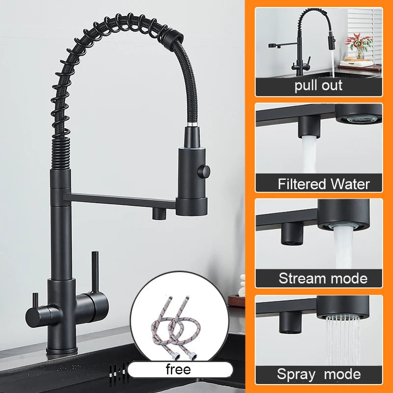 Grifo de cocina negro mate con filtro y doble manijaGrifosHardware > Plumbing > Plumbing Fixtures > Faucets > Kitchen Sink Faucets