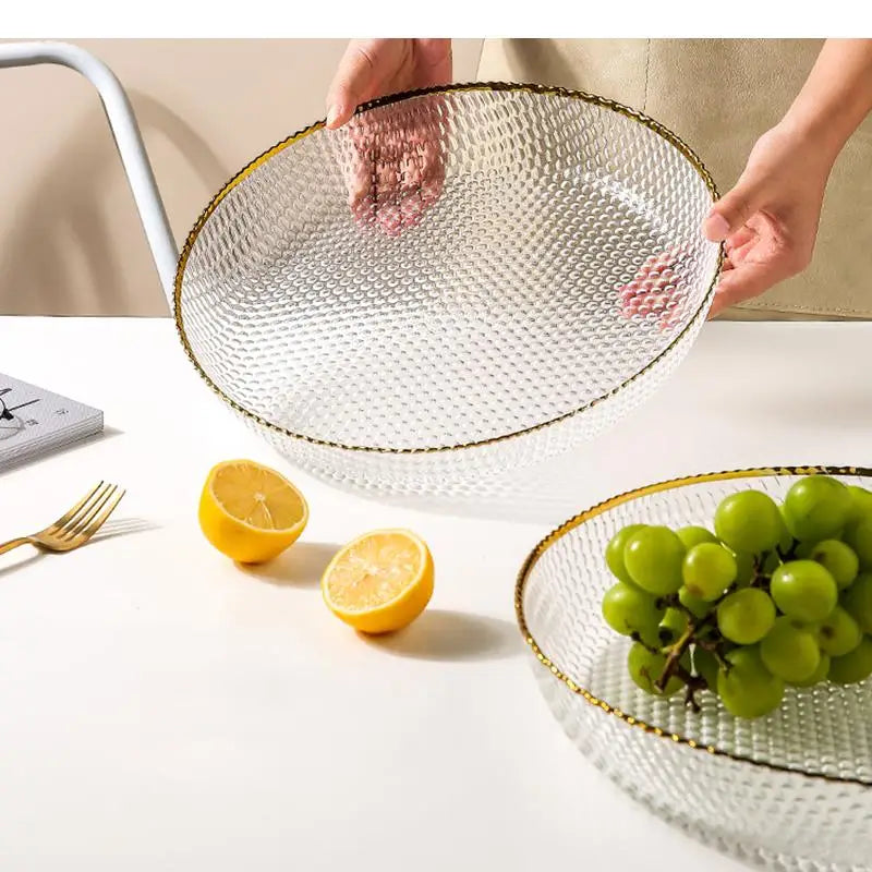 Glass fruit bowl with decorated rim